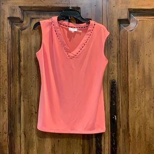 Coral Tank Top swith pearl design around neckline